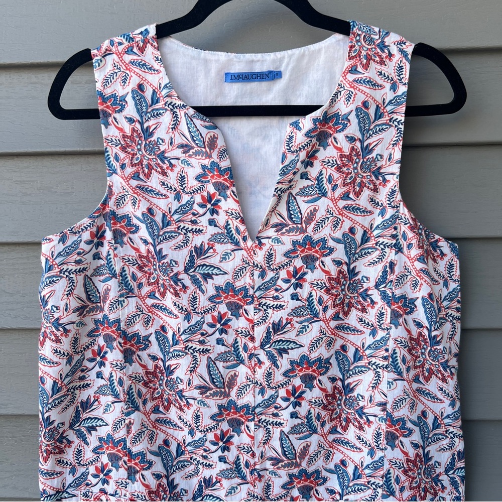 J.Mclaughlin Rue Patch Front Pockets Linen Dress Floral Multicolor Size S V-neck - Picture 2 of 14